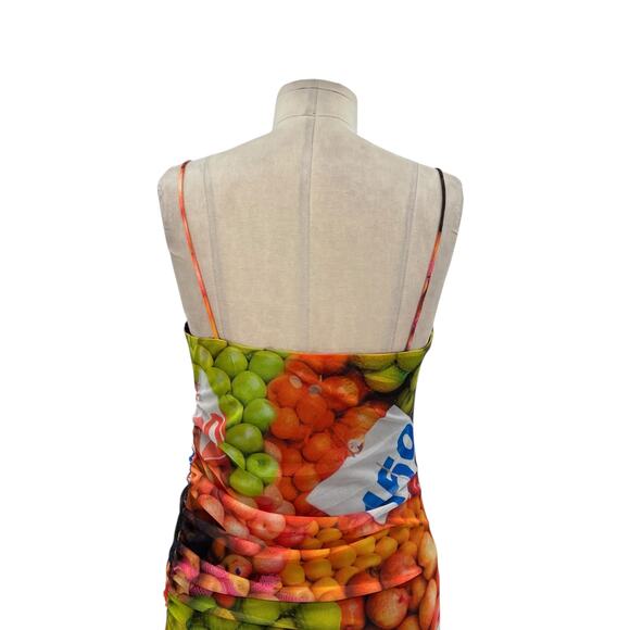 Zara Fruit Stand Strappy Maxi Dress Ruched Mesh Sleeveless Colorful Size Large - Picture 10 of 16